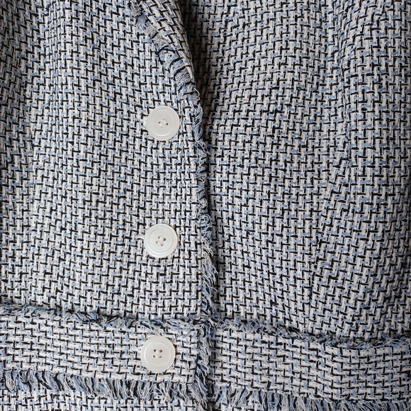 Worthington Blue and White Tweed Frayed Long Sleeve Blazer Women's Size S (6-8) - Picture 5 of 10
